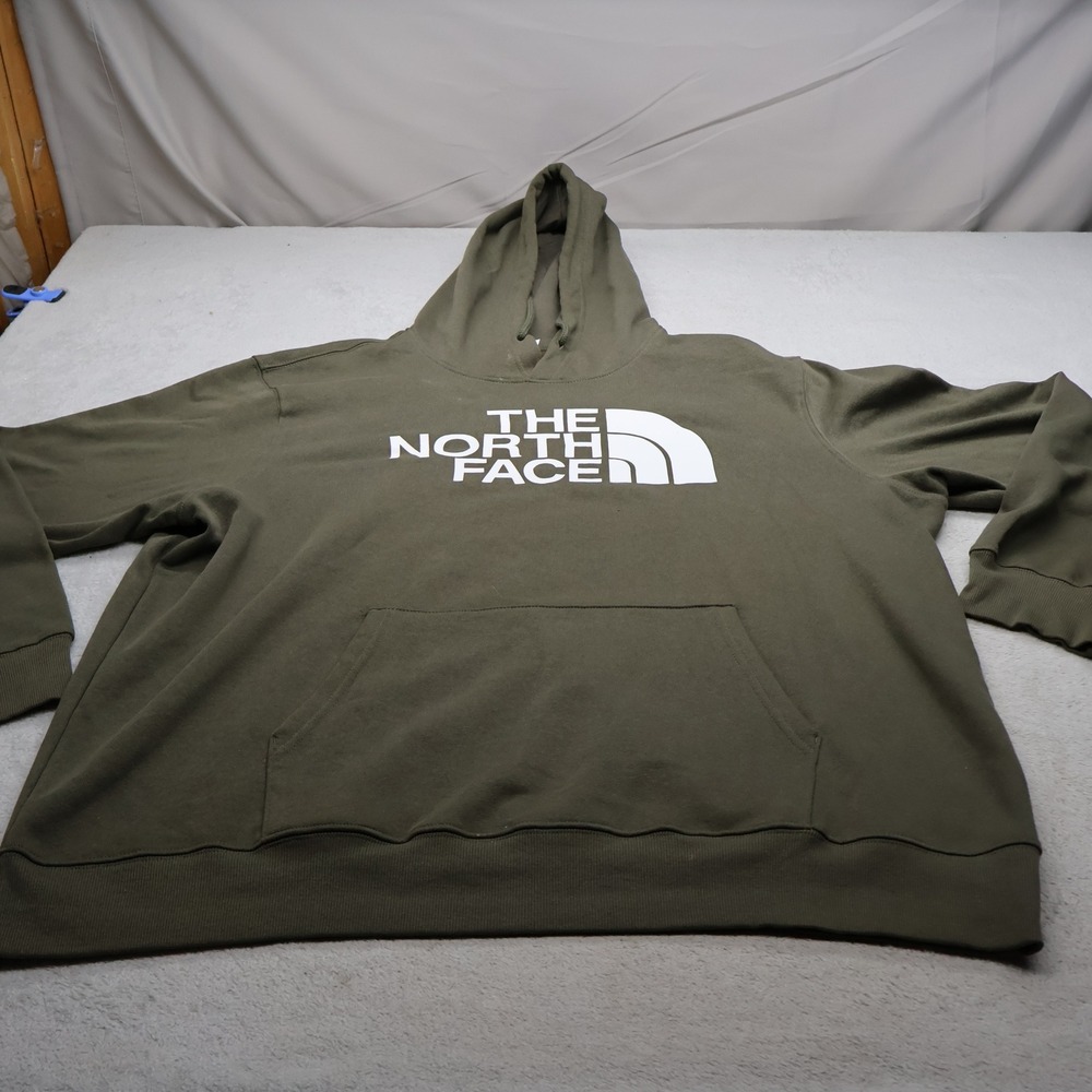 North Face Hoodie Mens XXL Green Circular Design Fleece Pullover Sweatshirt